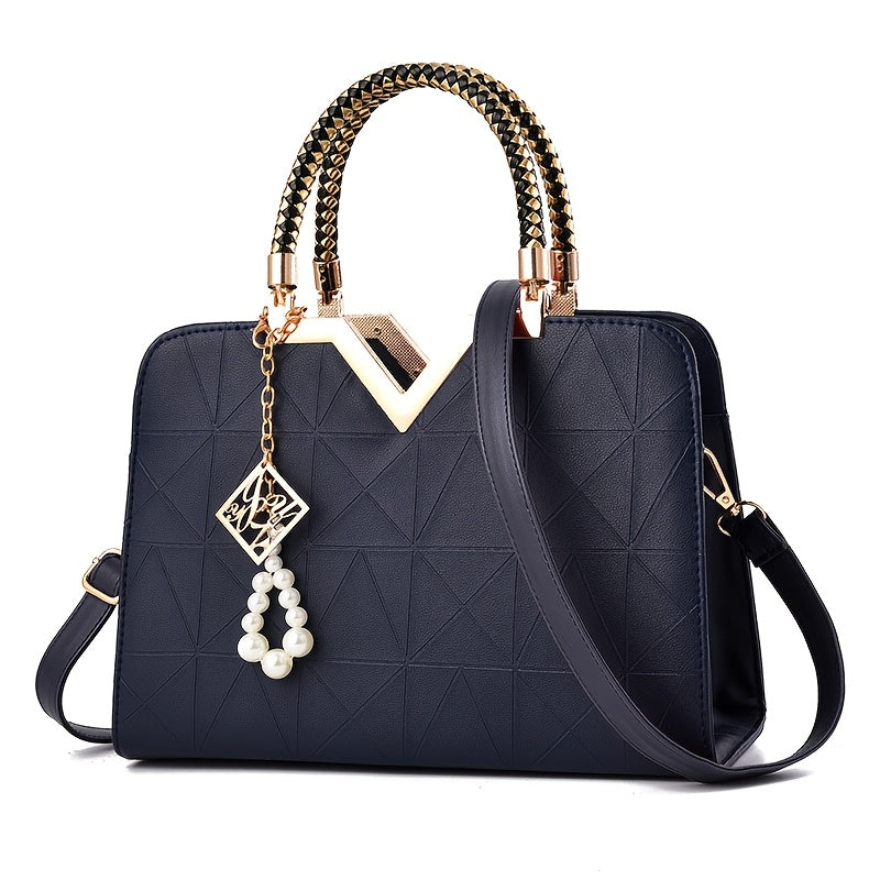 Structured Women’s Handbag with Gold Details & Braided Handle