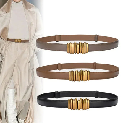 Women’s Belt 3.2 cm (Leather &amp; Adjustable Gold Buckle)