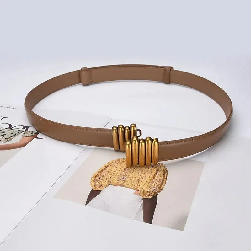 Women’s Belt 3.2 cm (Leather &amp; Adjustable Gold Buckle)