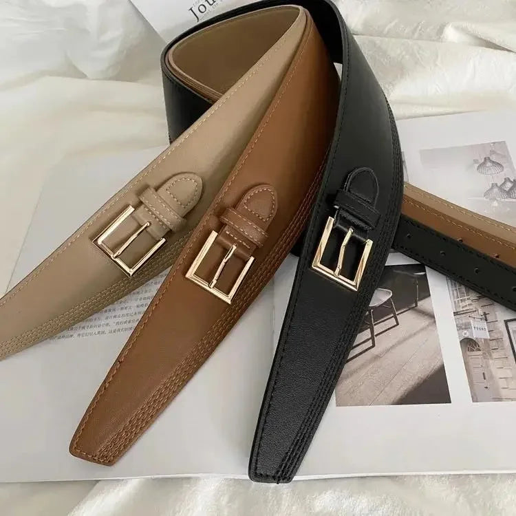 Women’s Wide Belt 6.5 cm (PU &amp; Gold Buckle)