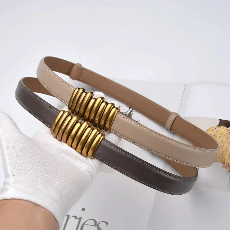 Women’s Belt 3.2 cm (Leather &amp; Adjustable Gold Buckle)